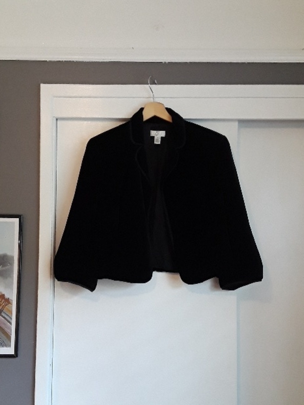 LOFT Black Velvet Cropped Jacket Silk Blend Size 16